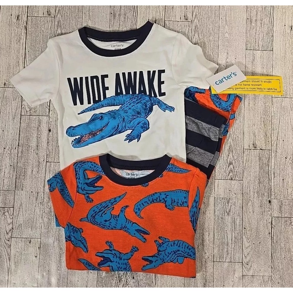 Carters Boys Pajama Set 4 Wide Awake Alligator 4pc Set Shorts Pants 2 Shirts NEW